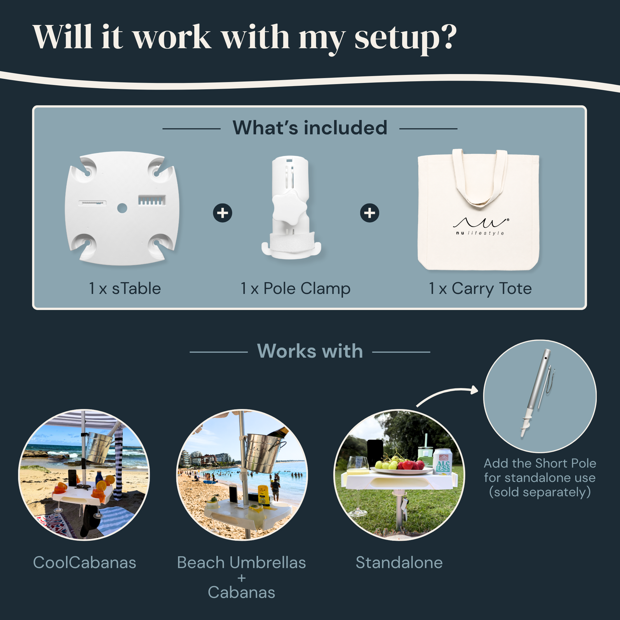 sTable - Portable Picnic Table for Beach Umbrellas and Cabanas